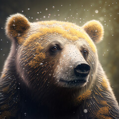 an ultra realistic macro photo of a portrait of a robotic bear with pollen