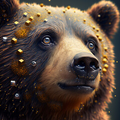 an ultra realistic macro photo of a portrait of a robotic bear with pollen