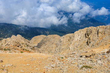 View from the top of Mount Tahtali of Antalya province in Turkey. Popular tourist spot for sightseeing and skydiving