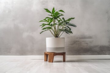 minimalist interior with concrete flowerpot and houseplant in modern setting, created with generative ai