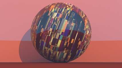 in indefinable environment, colorful textured spherical shape, decorative abstract design