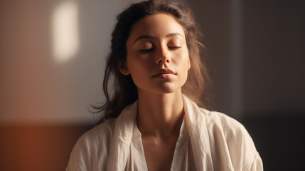 Beautiful, Peaceful Woman Meditating in Serenity made with Generative AI 