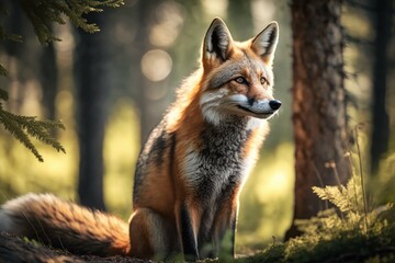 Naklejka na ściany i meble Portrait of a cute beautiful fox, selective focus. AI generated, human enhanced