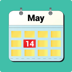 calendar vector drawing, date May 14 on the page
