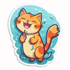 cat, sticker or tatto descat holding a fish n sticker stile