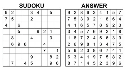 Vector sudoku with answer 16. Educational game with numbers for kids and leisure for adult on white background.	