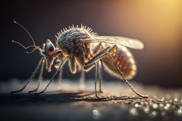 Mosquito close-up, macro with selective focus. AI generated, human enhanced