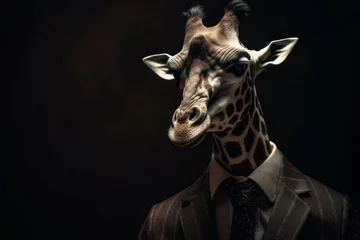 Gardinen An anthropomorphic giraffe dressed in a business suit like a boss. AI generated, human enhanced © top images