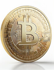 Gold coin of cripto bitcoin with white background