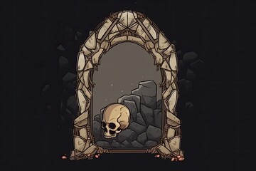skull in a stone archway with a spooky vibe. Generative AI