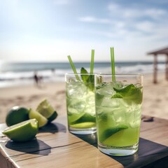 mojito cocktail on the beach. generative ai