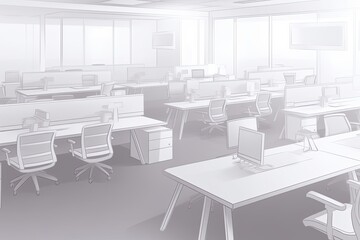 modern classroom with computer-equipped desks and natural lighting. Generative AI