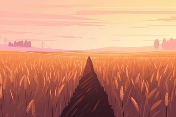 Beautiful Wheat Field at Sunset. Generative AI