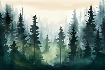 Forest silhouette background. AI generative