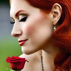 Wundersch&ouml;ne Frau erfreut sich an einer Rose von ihrem liebsten | AI-Art