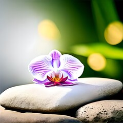 Kontraste in Harmonie: Die Orchidee und der Stein vereinen sich zu einem faszinierenden Kunstwerk | AI-Art
