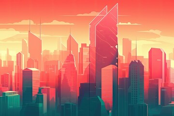 Plakat bustling metropolis with towering skyscrapers. Generative AI
