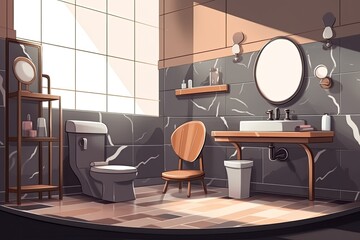 Fototapeta na wymiar modern bathroom with toilet, sink, mirror and chair. Generative AI