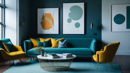 Living room with furniture in colors contrasting with the environment