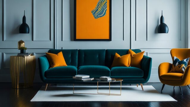 Living room with furniture in colors contrasting with the environment