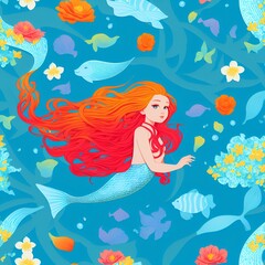 Obraz na płótnie Canvas mermaid and fishes in the water made by Leonardo.ai