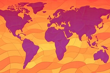 World Map on Orange Background. Generative AI