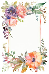 Floral Frame. Watercolor Invitation Design. AI generated Illustration.