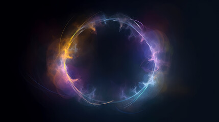 Neon circle clouds with stars and moon, style of abstract colorist, misty atmosphere, color splash. Generative Ai.

