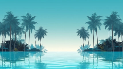 Palm tree summer blue water pool background tropical banner Generative AI