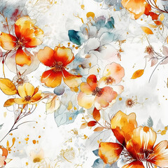 Seamless Pattern of Watercolor Abstract Flowers. AI generated Illustration.