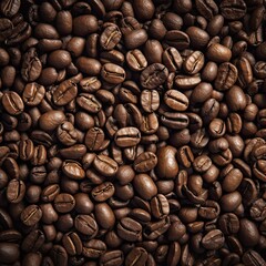 Obraz premium full frame from above close-up of roasted coffee beans. Generative AI