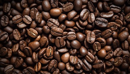 Fototapeta premium full frame from above close-up of roasted coffee beans. Generative AI