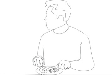 A man breakfast diet menu. Breakfast one-line drawing