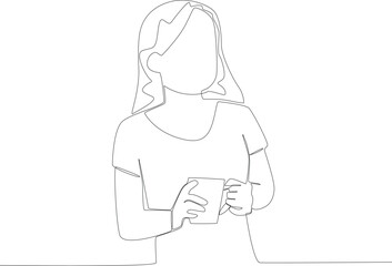A woman had breakfast with a glass of milk. Breakfast one-line drawing