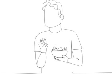A young man had breakfast with fruit . Breakfast one-line drawing