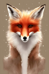 Fototapeta premium portrait of a red fox in winter on a light background, snow on wool, generative ai