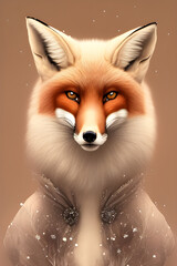 Obraz premium portrait of a red fox in winter on a light background, snow on wool, generative ai