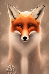 Obraz premium portrait of a red fox in winter on a light background, snow on wool, generative ai