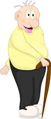cartoon of old man with a cane and yellow shirt