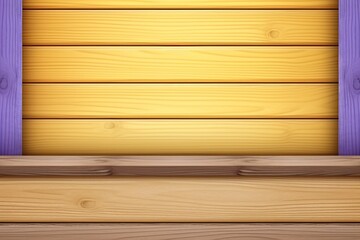 Close Up of a Wooden Shelf with a Pop of Purple Trim. Generative AI