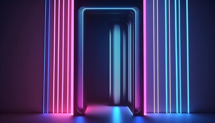 Abstract neon lights background with laser rays, and glowing lines. Generative AI.