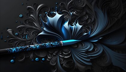 Abstract black blue swirls wallpaper. Generative AI.