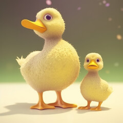 Concerned mother and baby duck characters