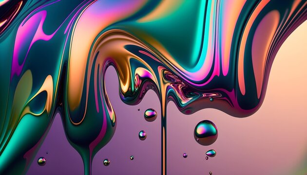 Holographic liquid background. Holograph color texture with foil effect. Halographic iridescent backdrop. Pearlescent gradient for design prints. Rainbow metal. Generative ai