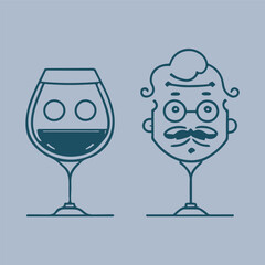 Vector wine glass mixturewith head logo design