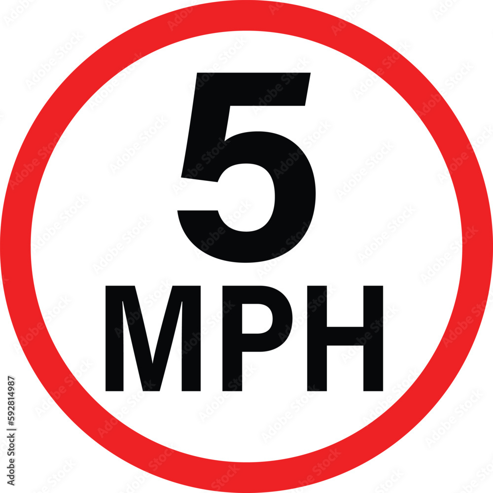 Wall mural 5 mph vehicle speed limit sign. 5MPH road traffic sign slow drive. flat style.