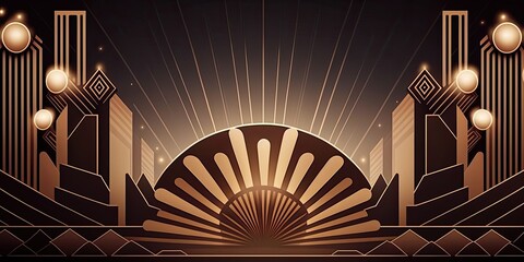 Abstract art deco. Great Gatsby 1920s geometric architecture background. Retro vintage black, gold, and silver roaring 20s texture.	
