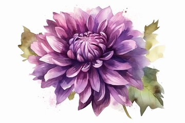 purple dahlia flower watercolor isolated on white AI Generative