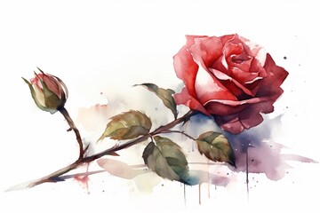 red rose flower watercolor isolated on white AI Generative