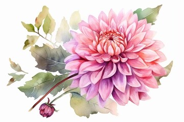 dahlia flower watercolor isolated on white background